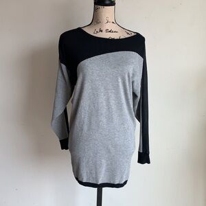 Anthropologie Yuka Black and Grey Faux Leather Trim Sweater